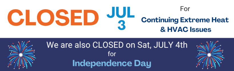 Whitehall Library closed 7/3 due to HVAC issues. Don't forget library is closed 7/4 for Independence Day.
